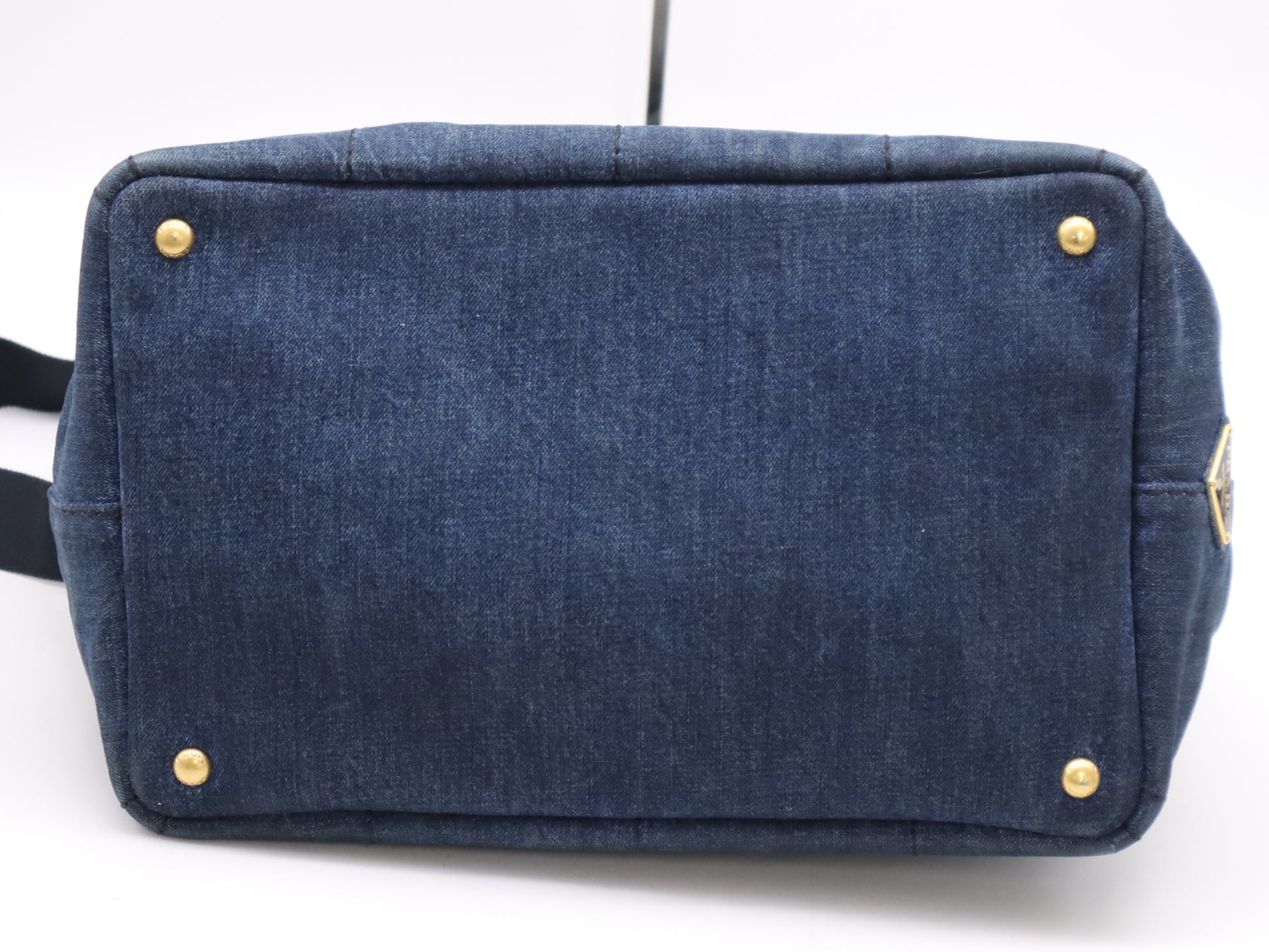 PRADA Denim Canapa MM Tote Bag in Navy with Shoulder Strap and Guarantee Card