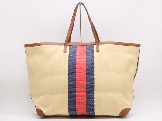 GUCCI 309552 Straw Sherry Line Tote Bag