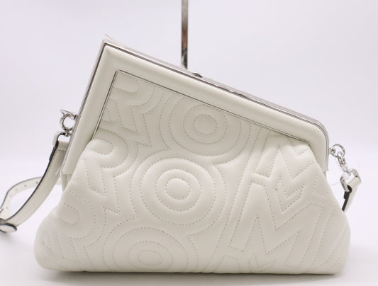 FENDI Leather First Midi White Denim Bag with Shoulder Strap