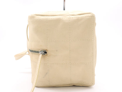 CHANEL Canvas/Leather Chocolate Bar Handbag, Beige, with Silver Hardware Seal, 8810611