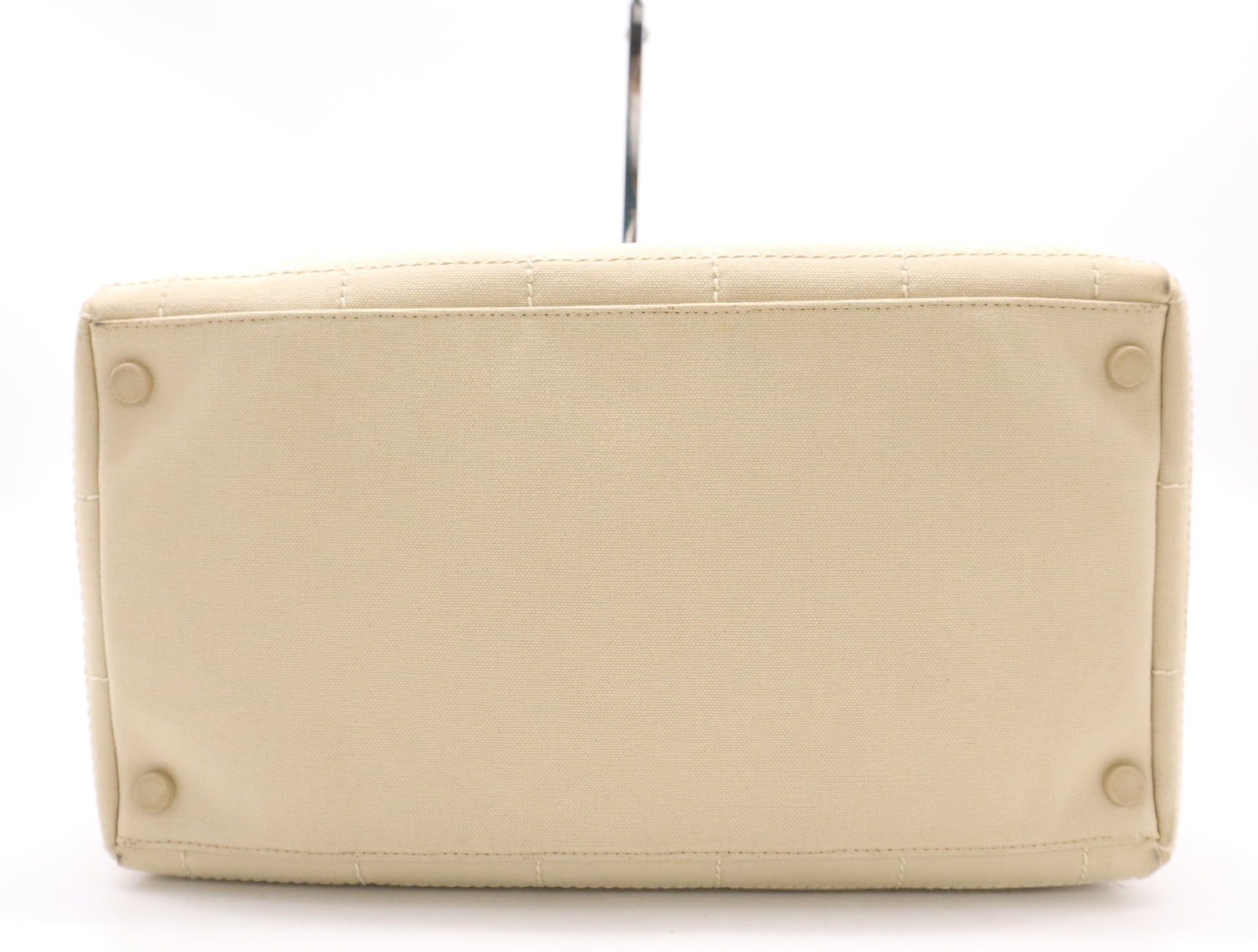 CHANEL Canvas/Leather Chocolate Bar Handbag, Beige, with Silver Hardware Seal, 8810611