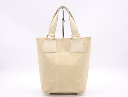 CHANEL Canvas Chocolate Bar Stitched Coco Mark Handbag, Beige, GD Hardware, Seal, 8243423 Handbag