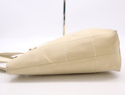 CHANEL Canvas Chocolate Bar Stitched Coco Mark Handbag, Beige, GD Hardware, Seal, 8243423 Handbag