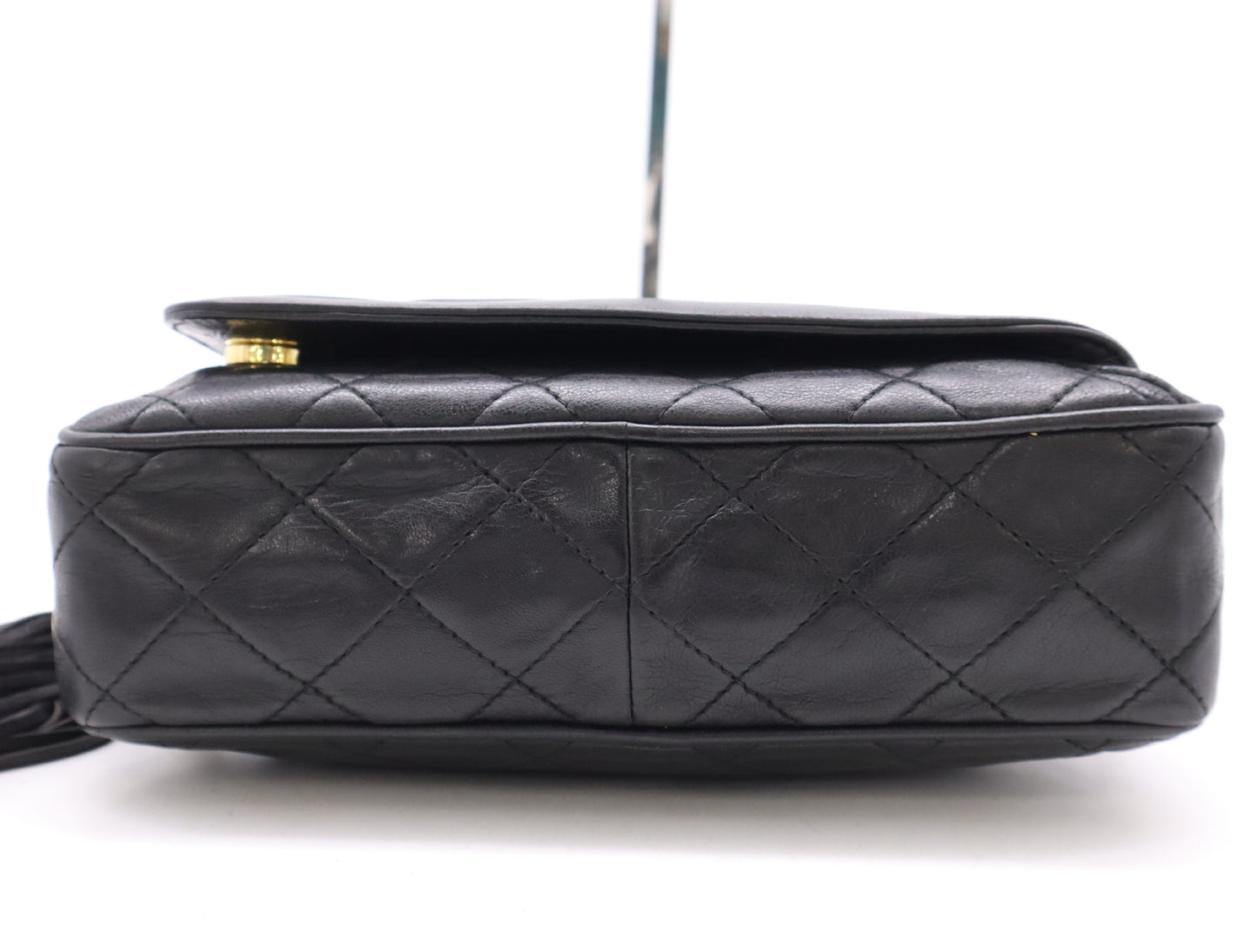 CHANEL Lambskin Matelasse 22 Shoulder Bag with Fringe, Tassel, and GD Hardware, Black Seal, 1563828