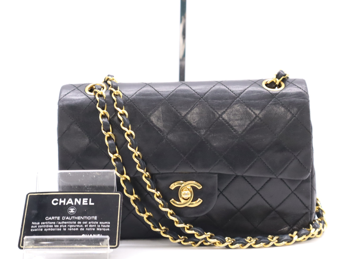 CHANEL Lambskin Matelasse 23 Double Flap Double Chain GD Hardware Black Seal Card 0775717 Shoulder Bag