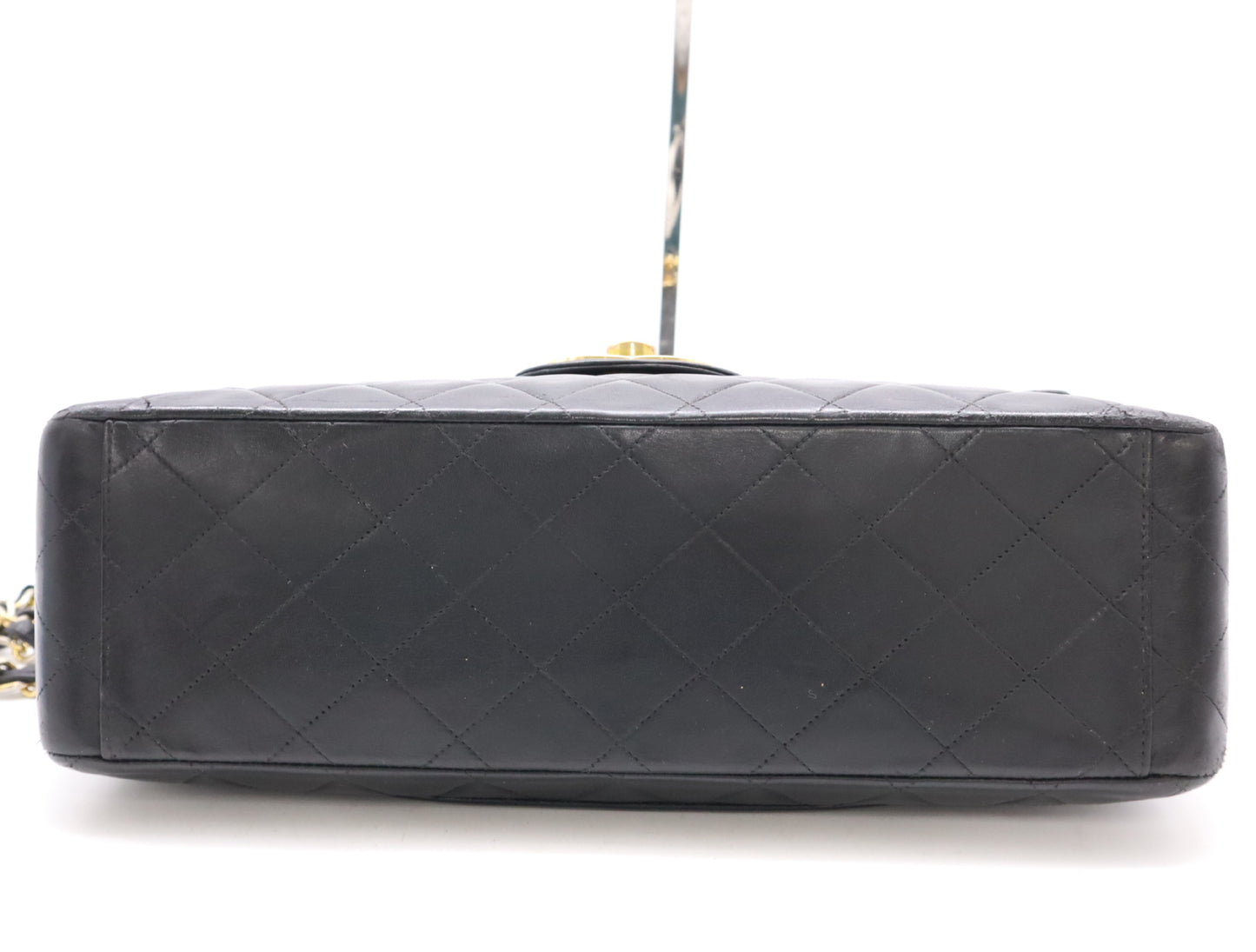 CHANEL Lambskin Deca Matelasse 34 S Flap Double Chain Turn Lock Gold Hardware Black Shoulder Bag