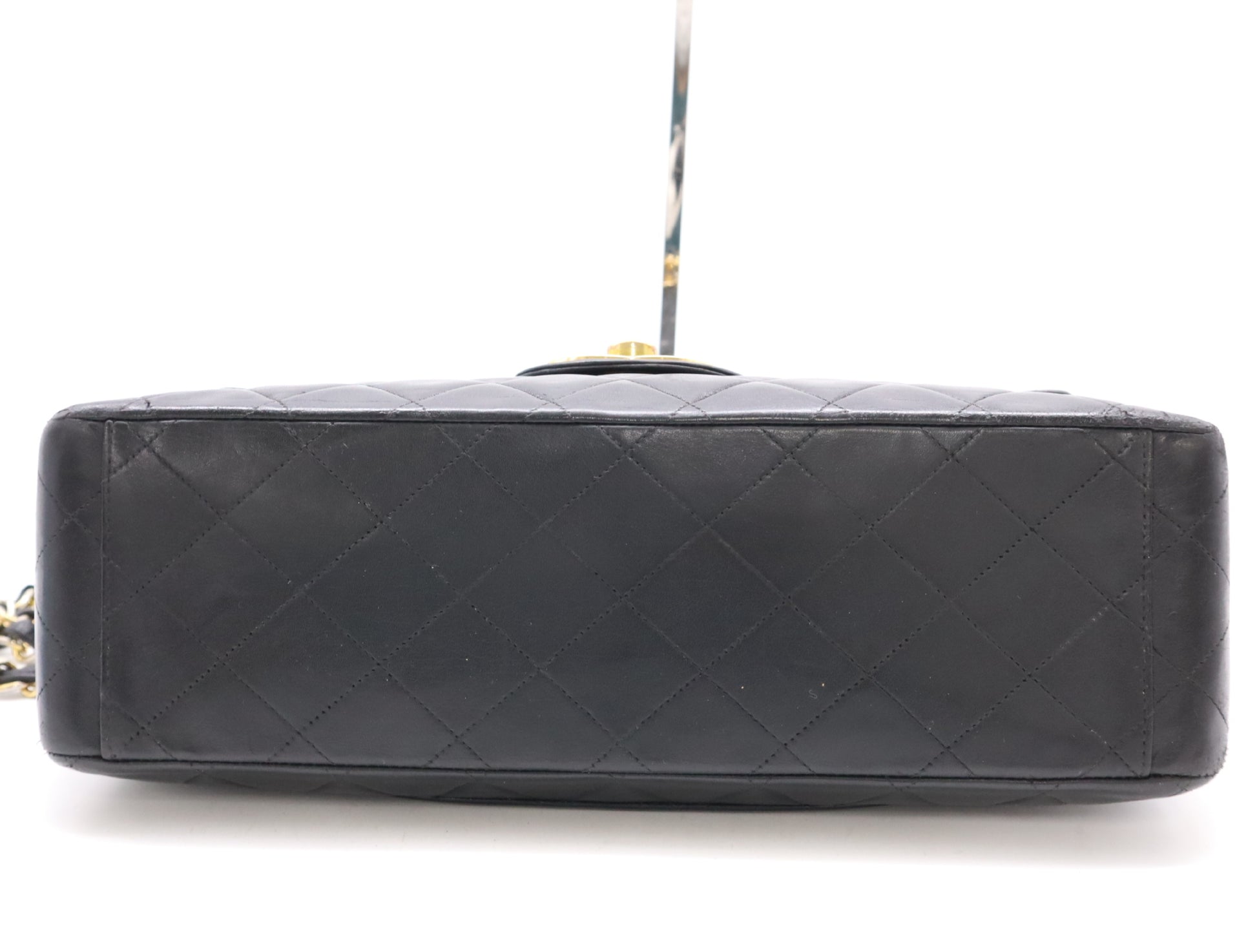 CHANEL Lambskin Deca Matelasse 34 S Flap Double Chain Turn Lock Gold Hardware Black Shoulder Bag