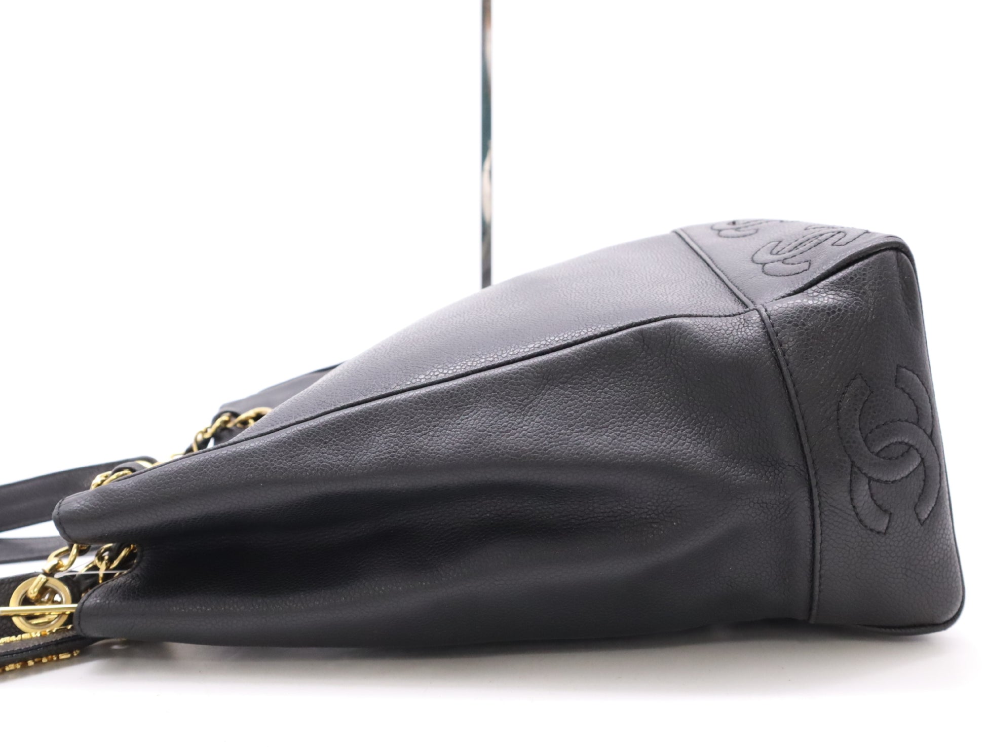 CHANEL Caviar Skin Triple Coco Chain Tote Bag with GD Hardware, Black