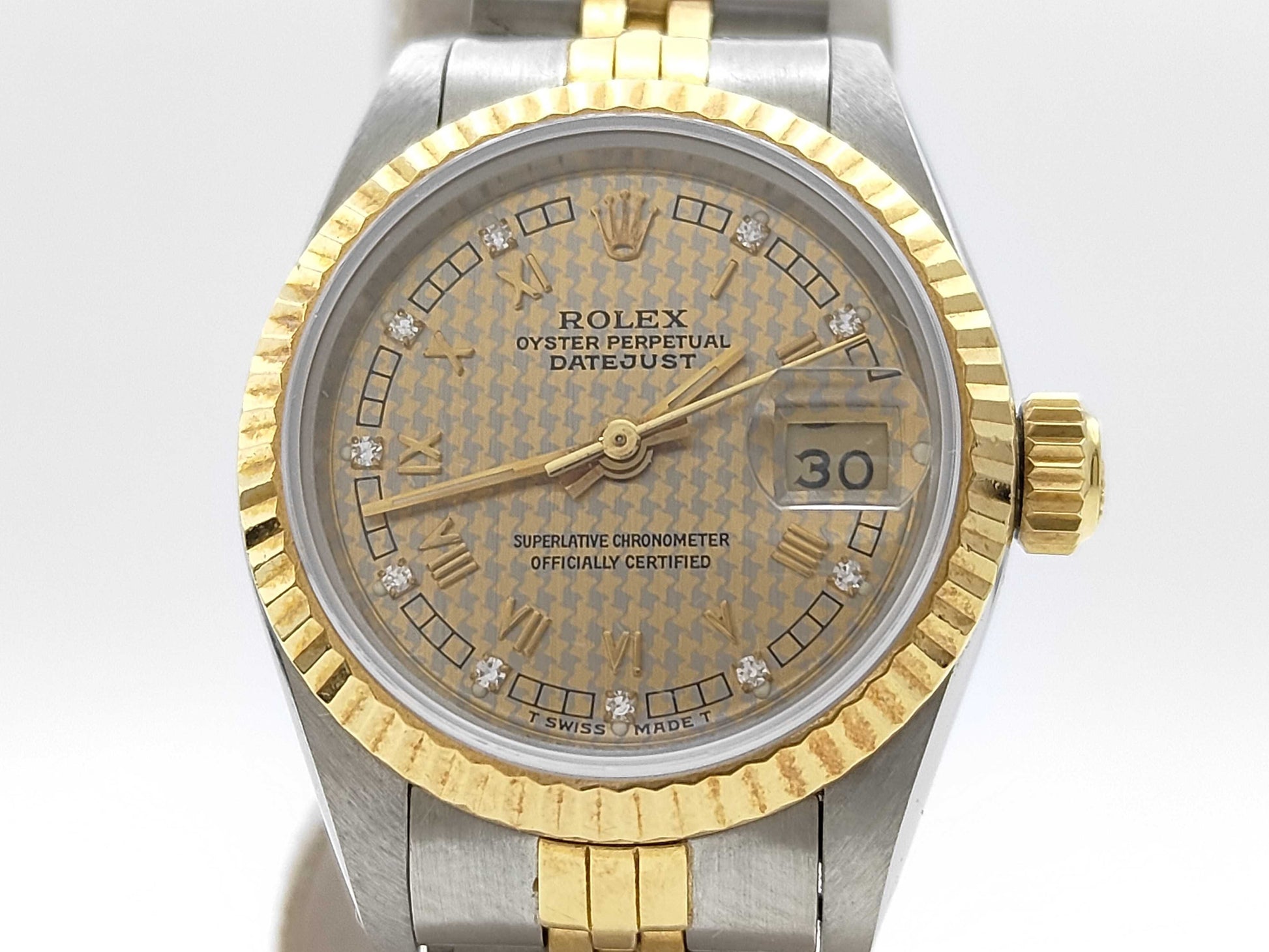 ROLEX 69173G R565295 Champagne Houndstooth Dial Jubilee Women's Watch