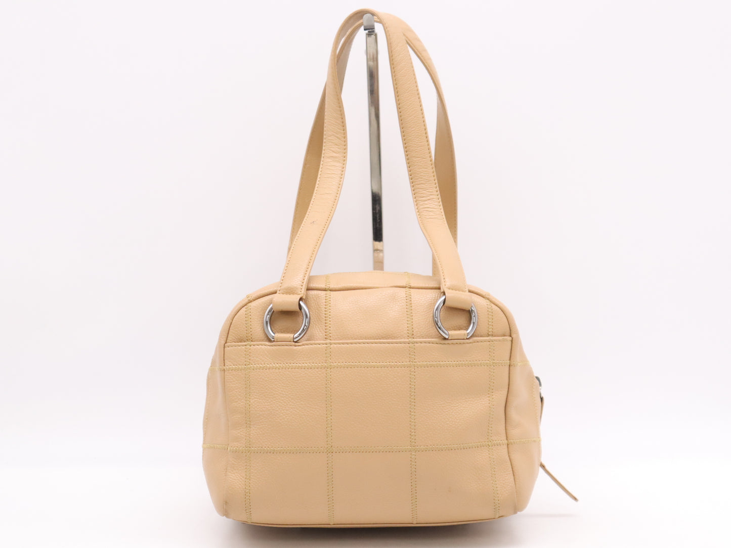 CHANEL Caviar Skin Chocolate Bar Tote Bag, Beige, Silver Hardware, Sticker, Card Included, 10103712, Handbag