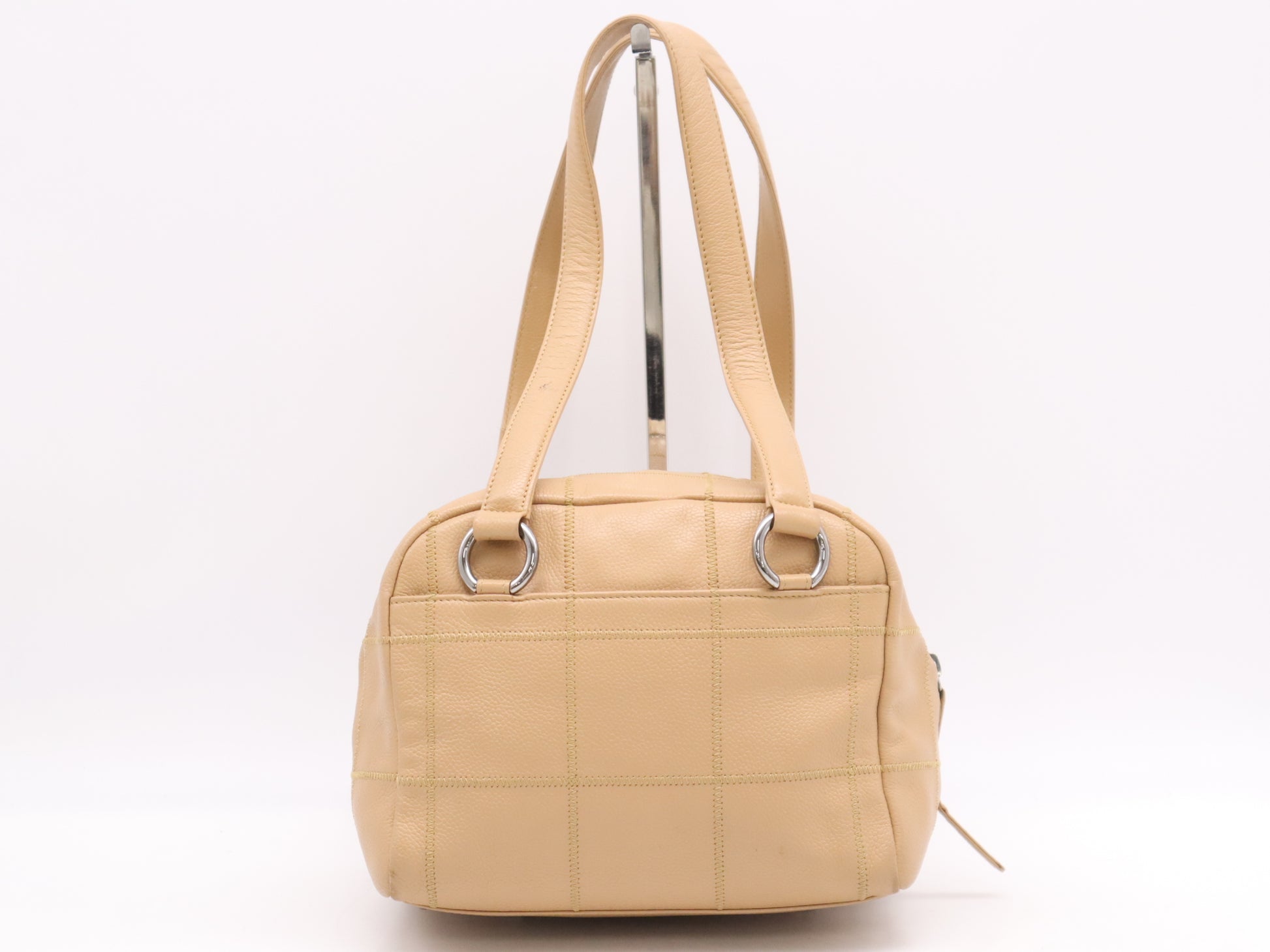 CHANEL Caviar Skin Chocolate Bar Tote Bag, Beige, Silver Hardware, Sticker, Card Included, 10103712, Handbag