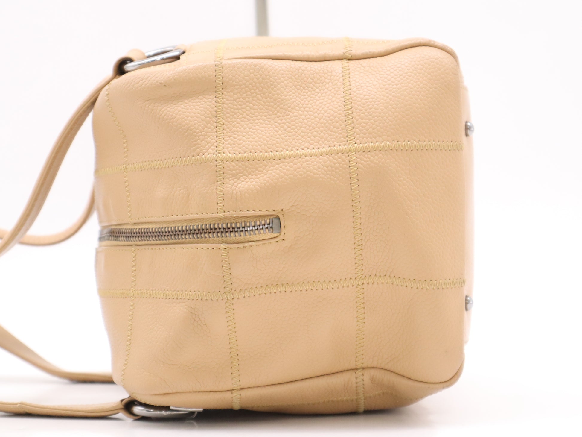 CHANEL Caviar Skin Chocolate Bar Tote Bag, Beige, Silver Hardware, Sticker, Card Included, 10103712, Handbag