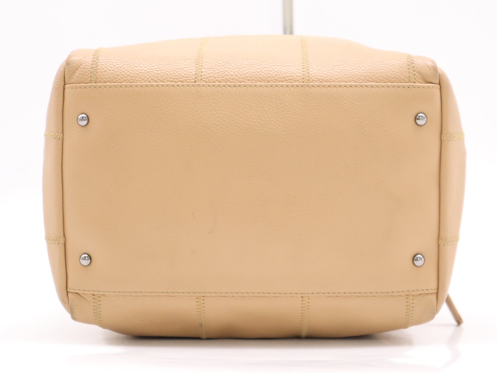 CHANEL Caviar Skin Chocolate Bar Tote Bag, Beige, Silver Hardware, Sticker, Card Included, 10103712, Handbag