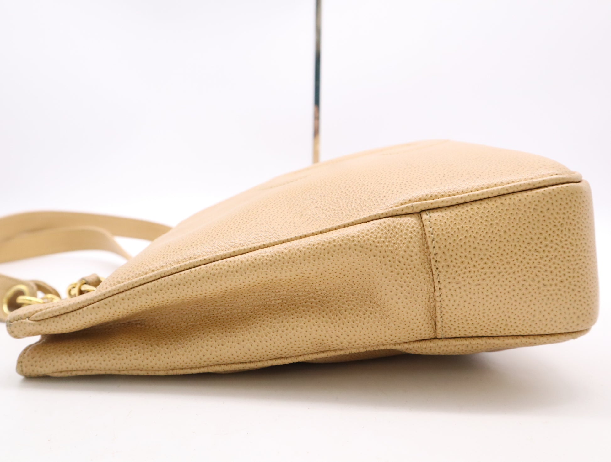 CHANEL Leather Coco Mark Chain Tote Bag Beige GD Hardware Tote Bag