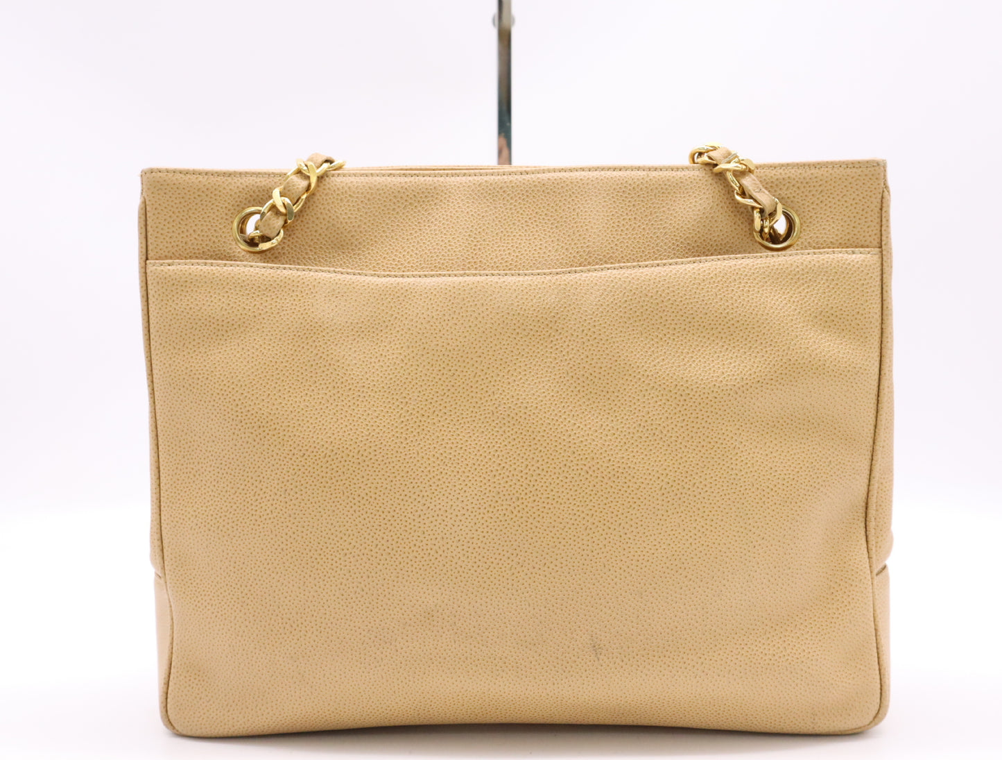 CHANEL Leather Coco Mark Chain Tote Bag Beige GD Hardware Tote Bag