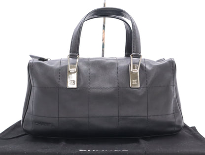 CHANEL Leather Chocolate Bar Mini Boston Bag, Black, with Sterling Silver Hardware and Dust Bag