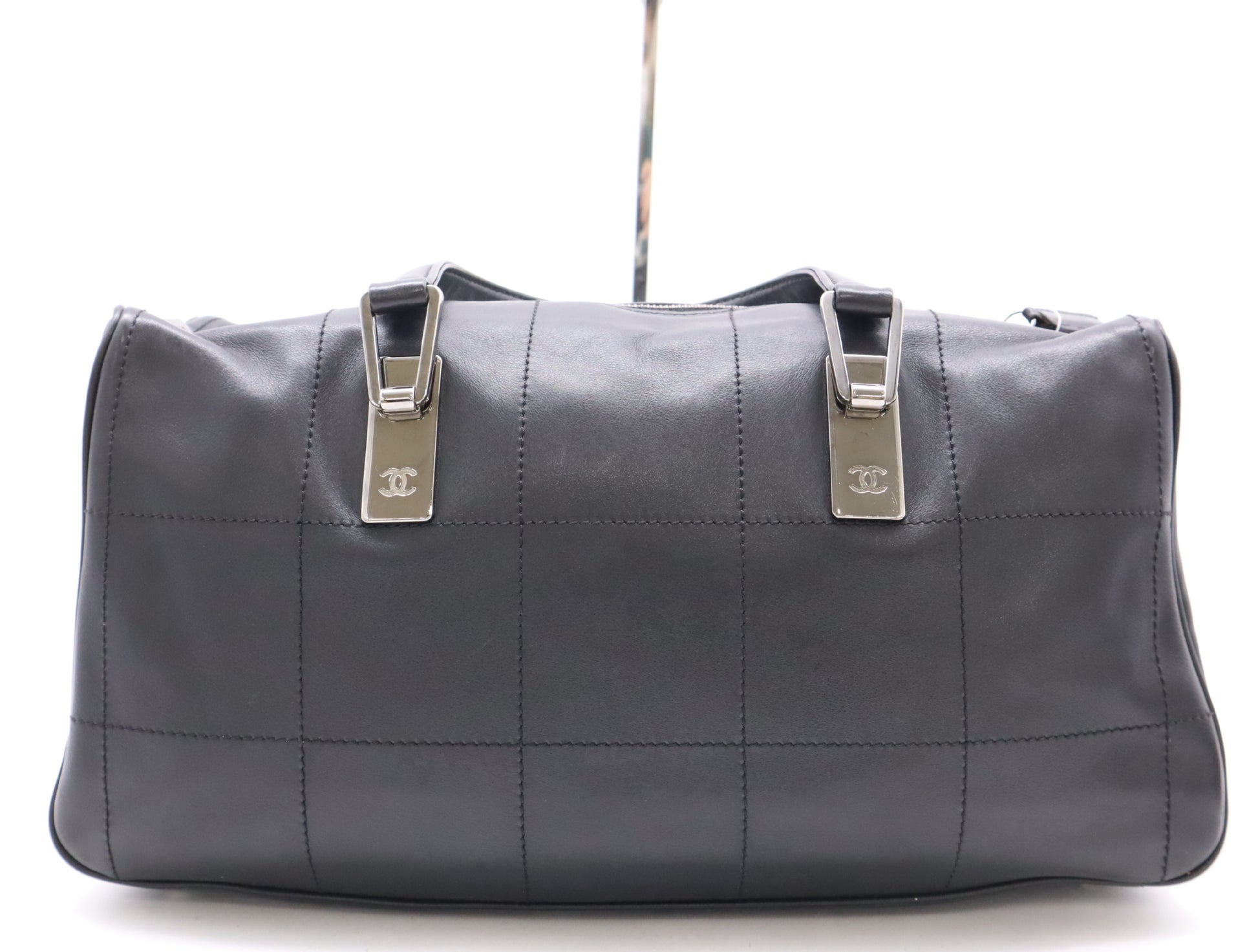 CHANEL Leather Chocolate Bar Mini Boston Bag, Black, with Sterling Silver Hardware and Dust Bag