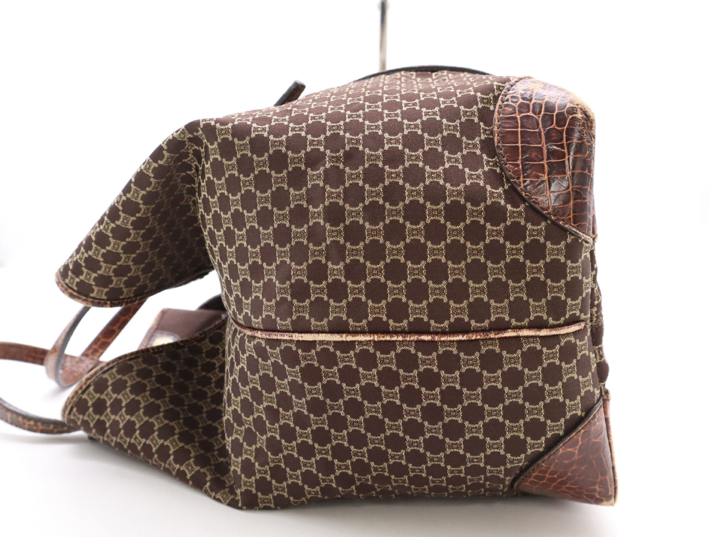 CELINE Canvas x Leather Macadam Crocodile Embossed Tote Bag Brown Tote Bag