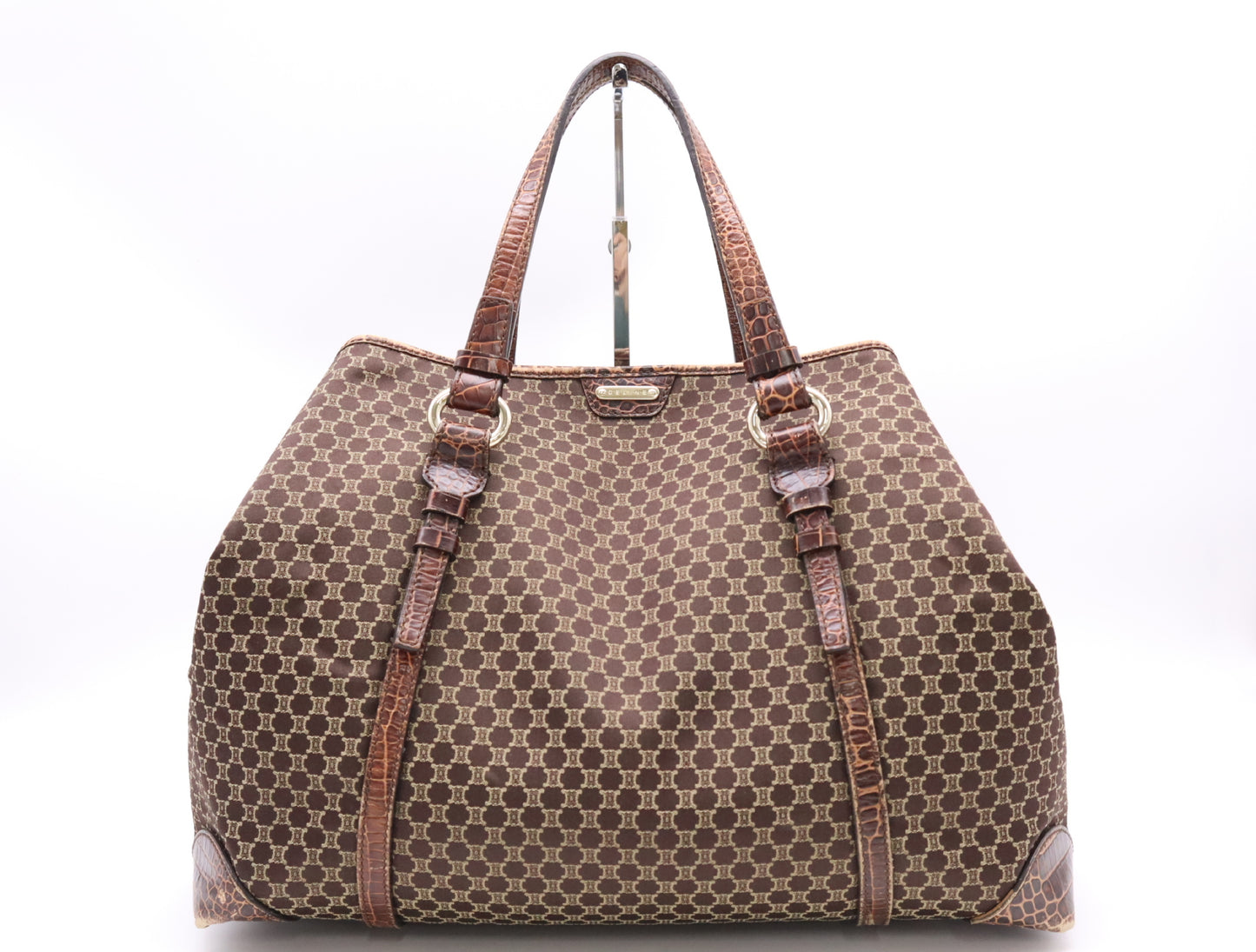 CELINE Canvas x Leather Macadam Crocodile Embossed Tote Bag Brown Tote Bag