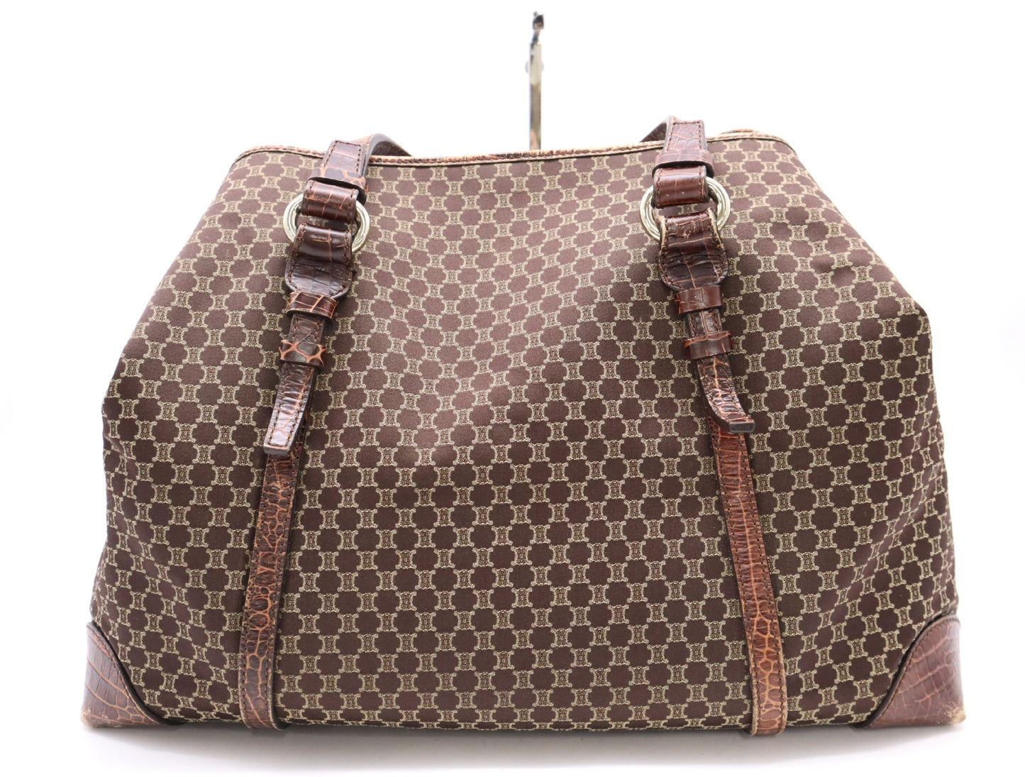 CELINE Canvas x Leather Macadam Crocodile Embossed Tote Bag Brown Tote Bag