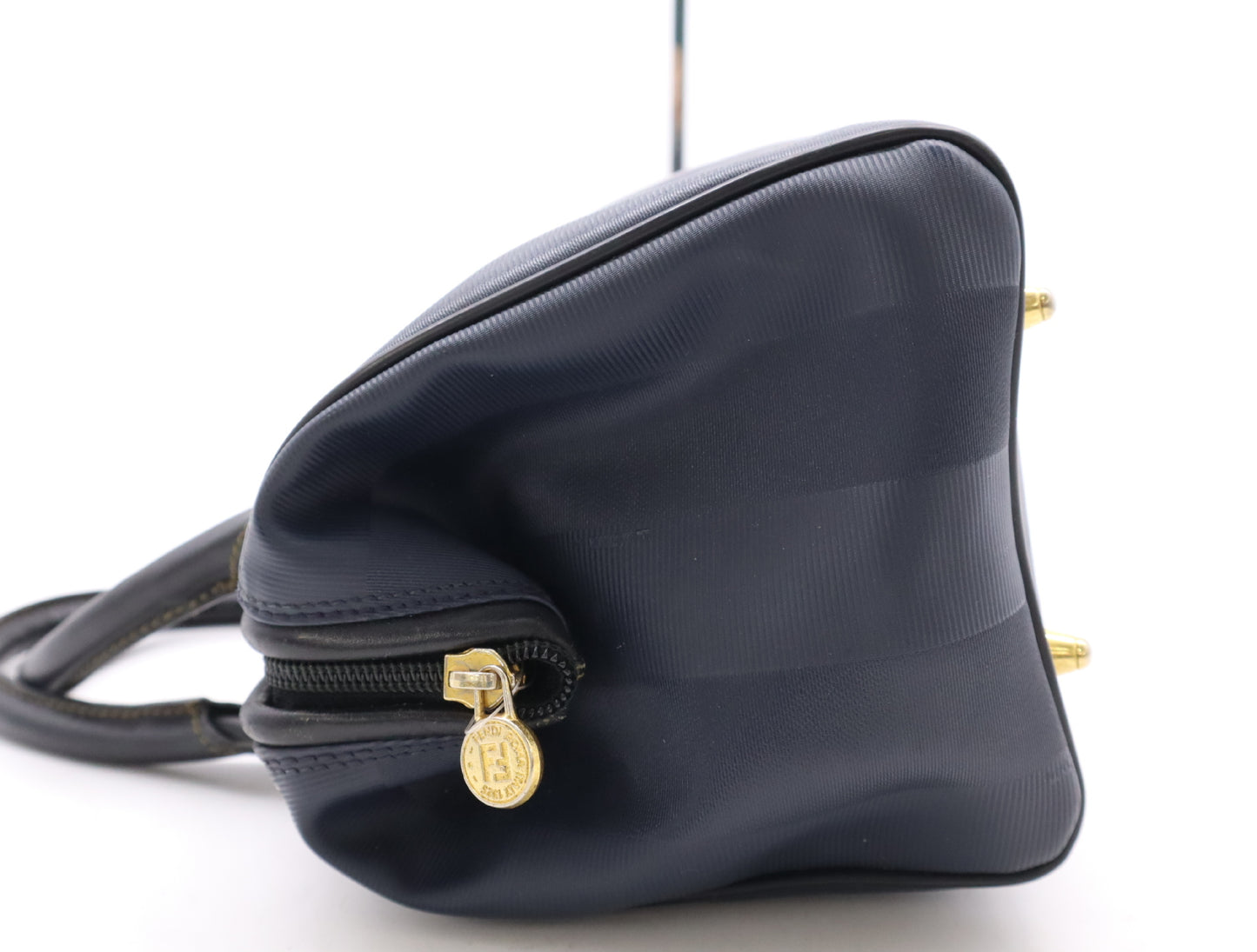 FENDI Nylon Pecan Print Handbag in Navy with Gold Hardware