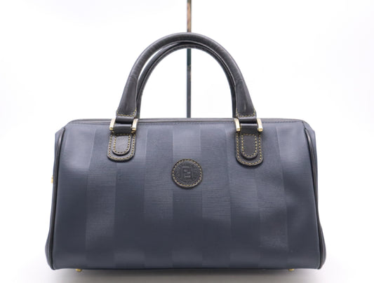 FENDI Nylon Pecan Print Handbag in Navy with Gold Hardware