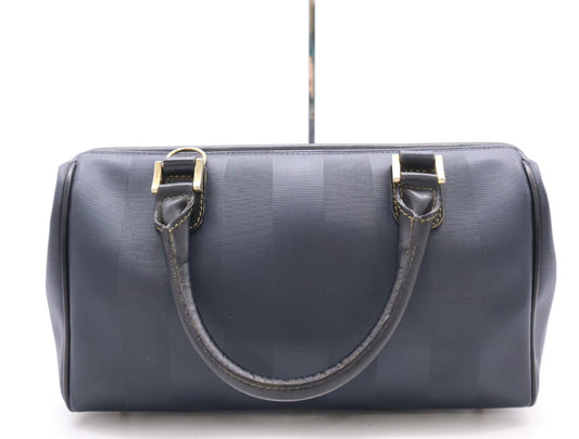 FENDI Nylon Pecan Print Handbag in Navy with Gold Hardware