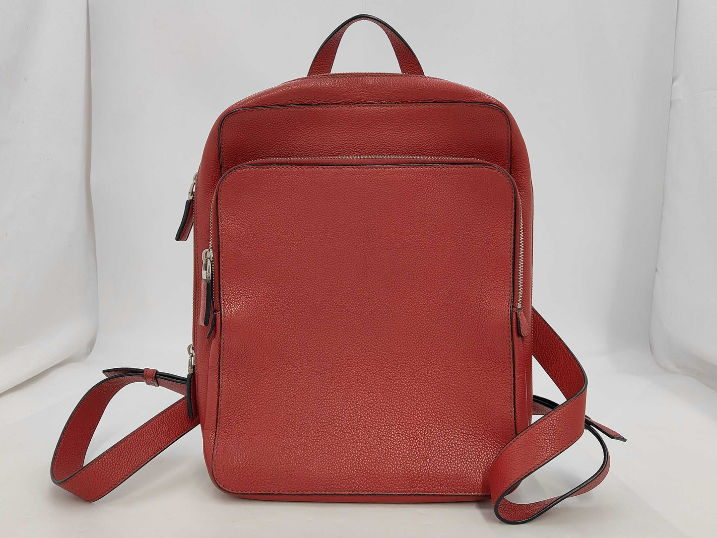 PRADA VZ063T Leather Triangle Logo Backpack in Red with Silver Hardware and Guarantee Card