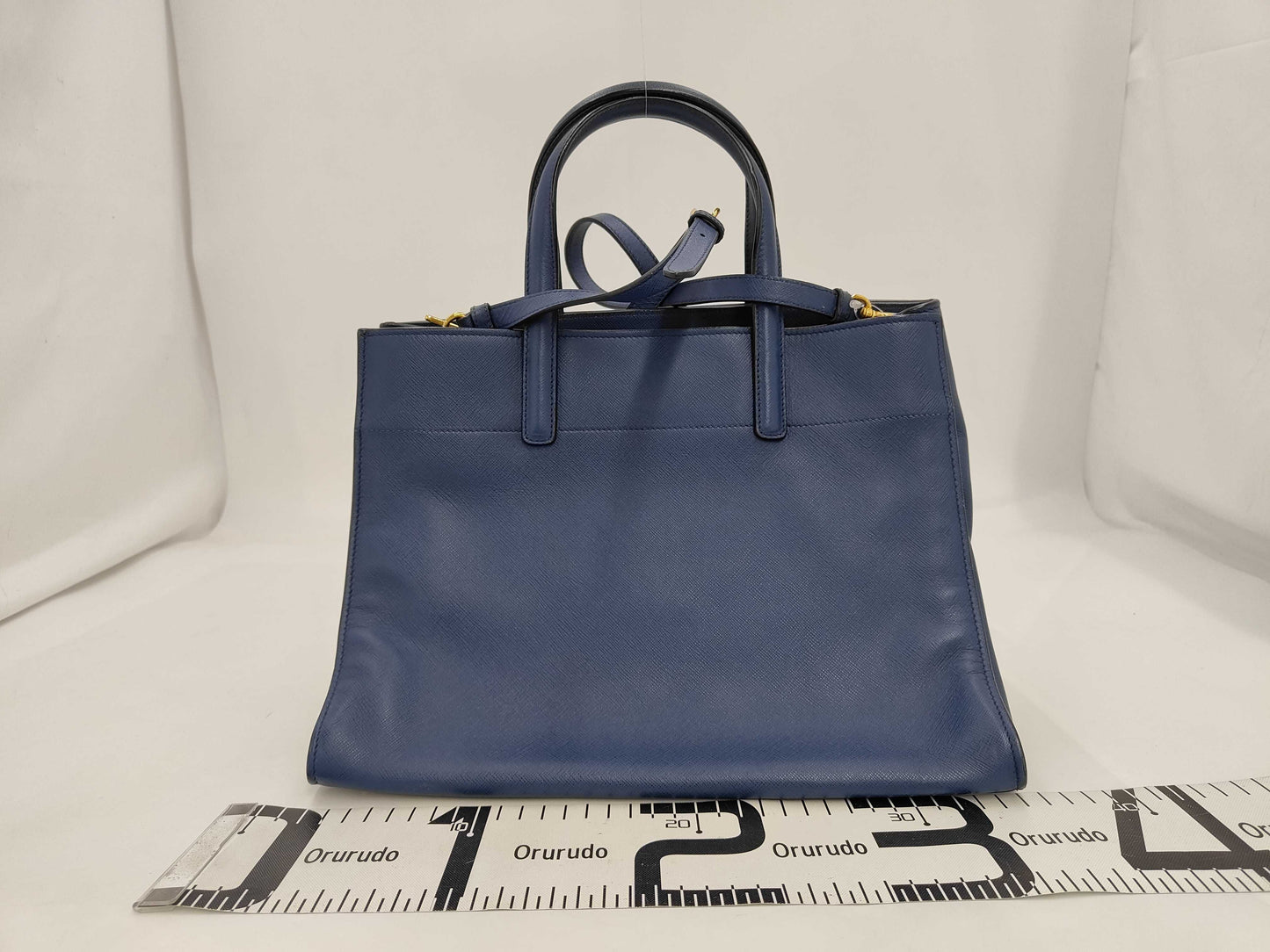 PRADA BN2603 Saffiano 2-Way Bag, Blue, Gold Hardware, Shoulder Strap, and Guarantee Card Included.