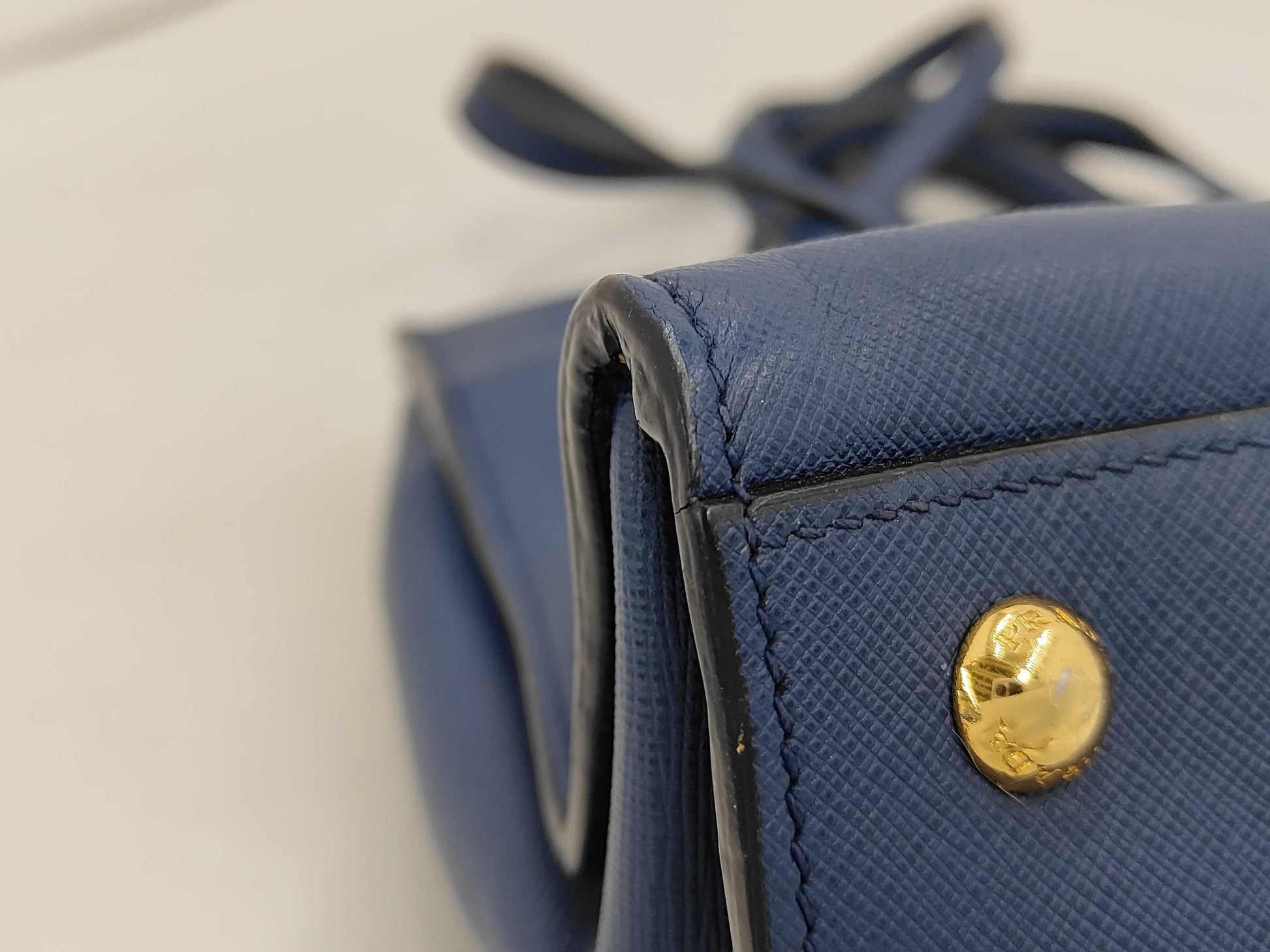 PRADA BN2603 Saffiano 2-Way Bag, Blue, Gold Hardware, Shoulder Strap, and Guarantee Card Included.
