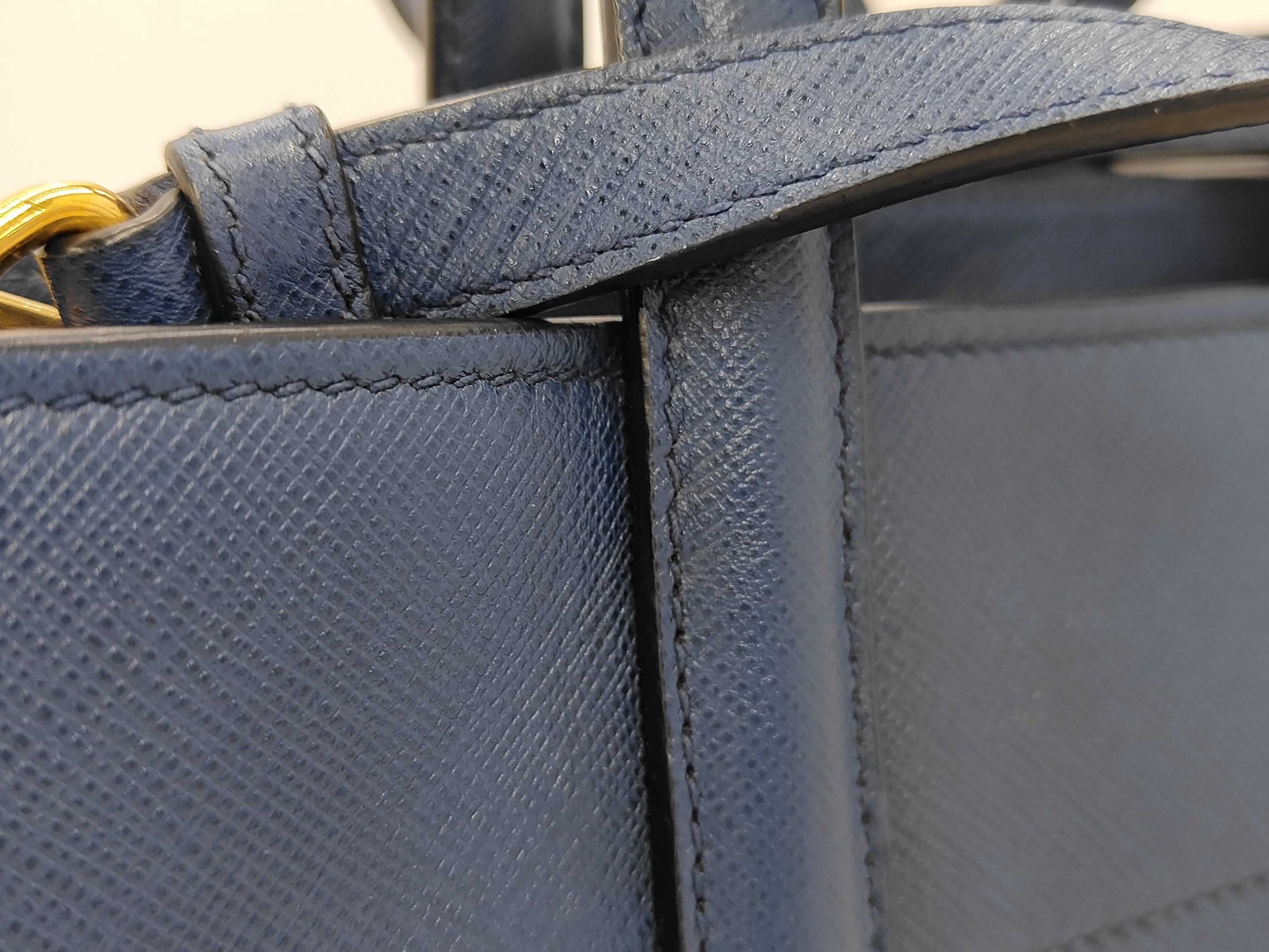 PRADA BN2603 Saffiano 2-Way Bag, Blue, Gold Hardware, Shoulder Strap, and Guarantee Card Included.