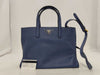 PRADA BN2603 Saffiano 2-Way Bag, Blue, Gold Hardware, Shoulder Strap, and Guarantee Card Included.