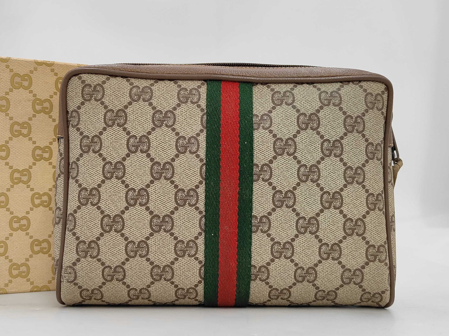 GUCCI 89.01.012 GG Supreme Sherry Line Old Gucci Pouch with Box