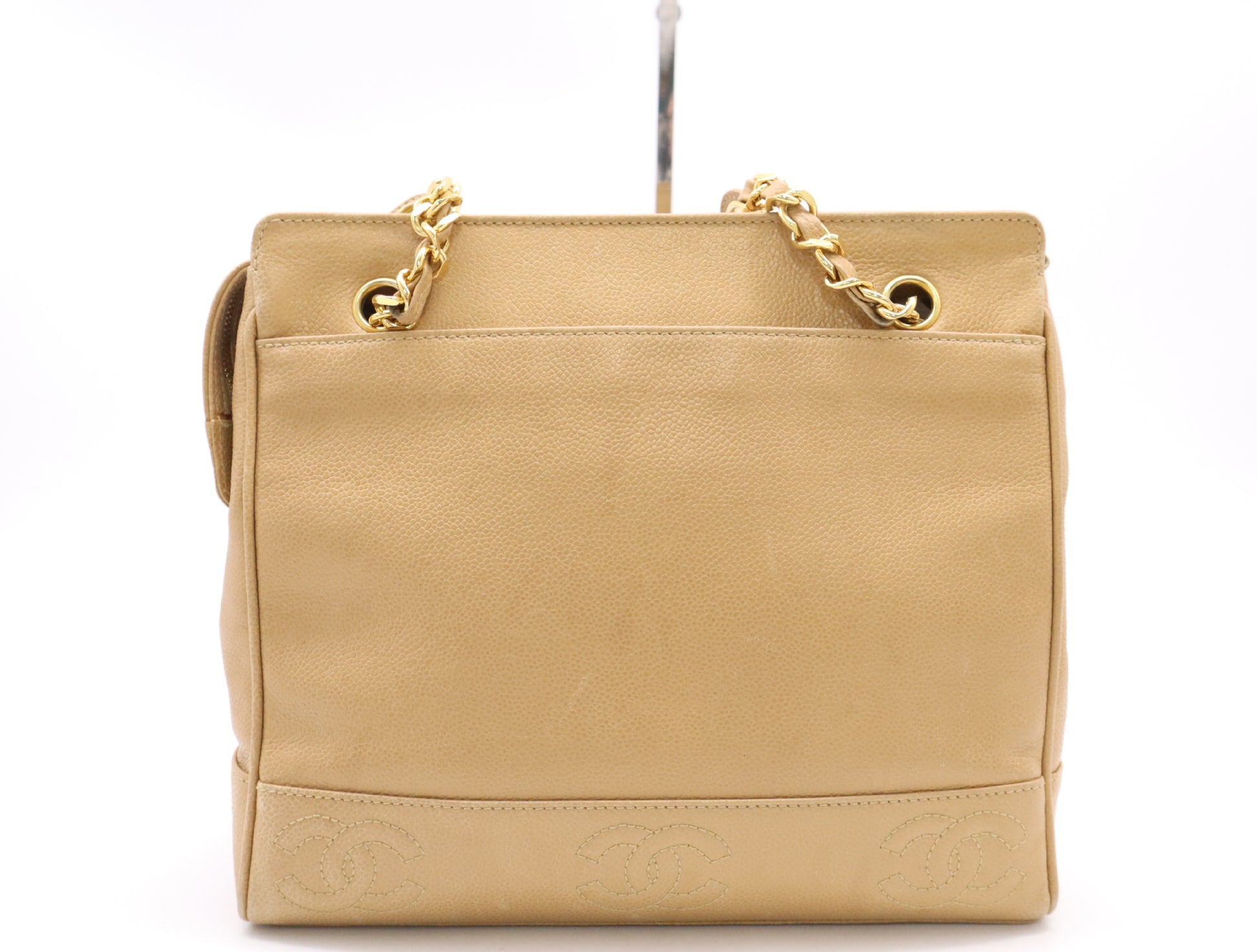 CHANEL Triple Coco Chain Shoulder Tote Bag, Beige, 4095849