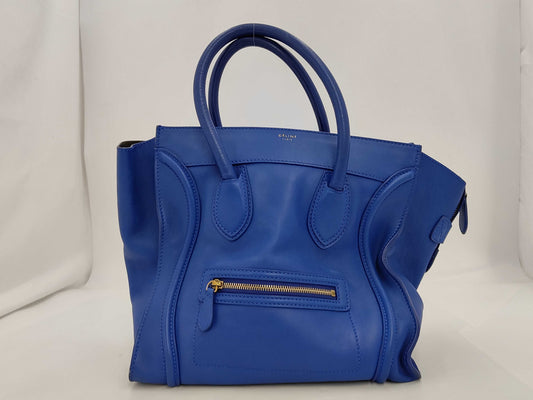 CELINE Calfskin Luggage Micro Shopper Blue GD Hardware Tote Bag
