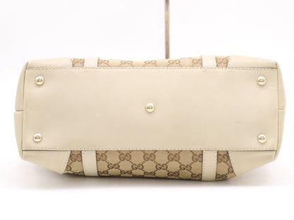 GUCCI 257069 Canvas/Leather Lovely Tote Bag Beige White Tote Bag