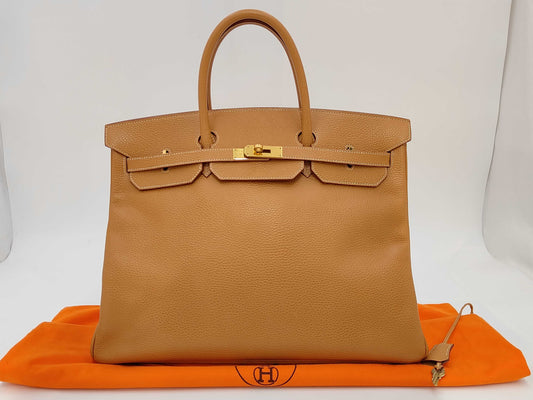 HERMES Birkin 40 Natural Ardennes Handbag with Gold Hardware