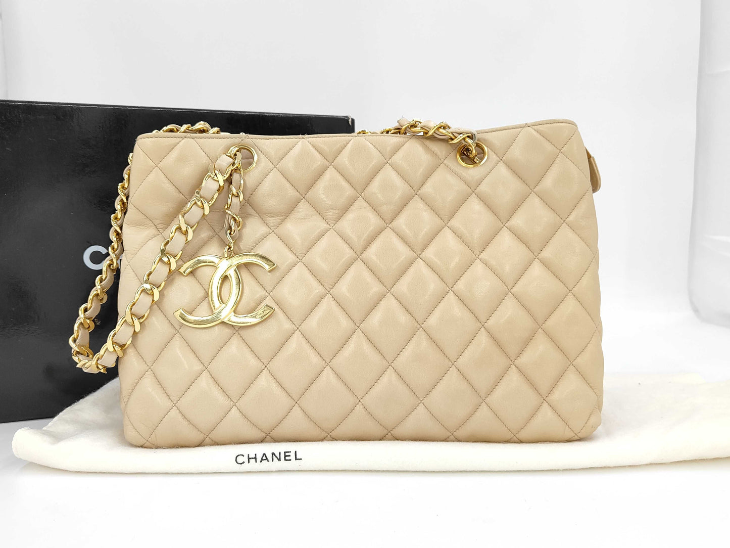 CHANEL Matelasse Chain Tote Bag, Beige, #1 Tote Bag