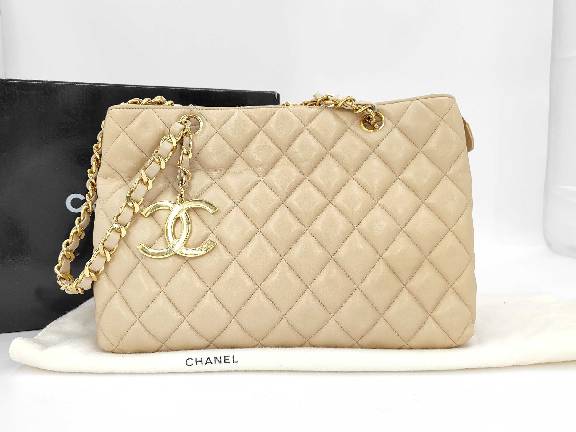 CHANEL Matelasse Chain Tote Bag, Beige, #1 Tote Bag