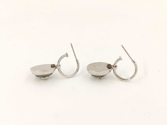 CHANEL Coco Mark Pearl Swing Silver Earrings