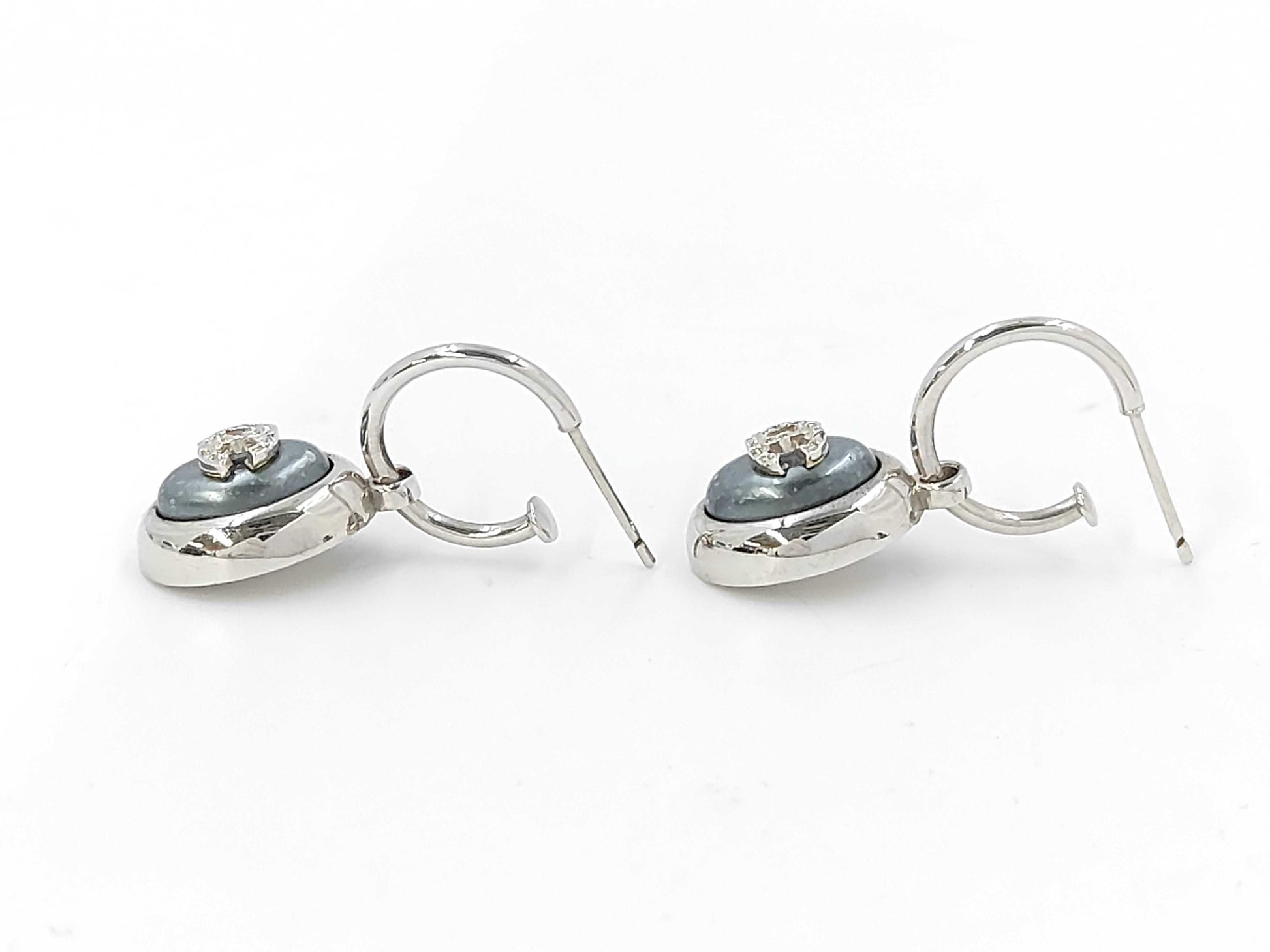 CHANEL Coco Mark Pearl Swing Silver Earrings