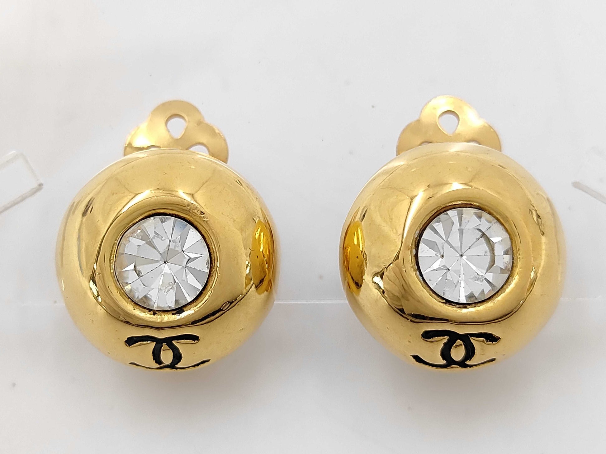 CHANEL Rhinestone Gold Earrings