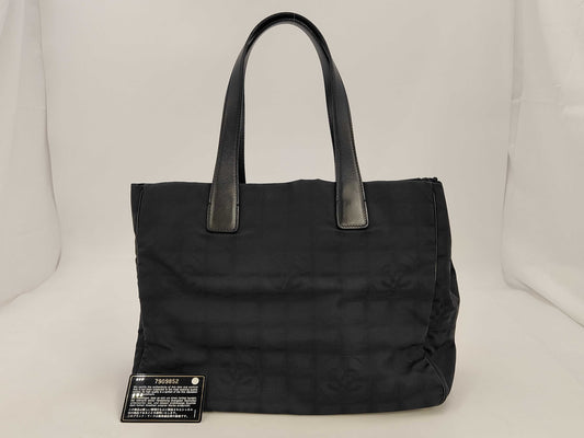CHANEL New Travel MM Nylon Leather Tote Bag with Serial Number Card