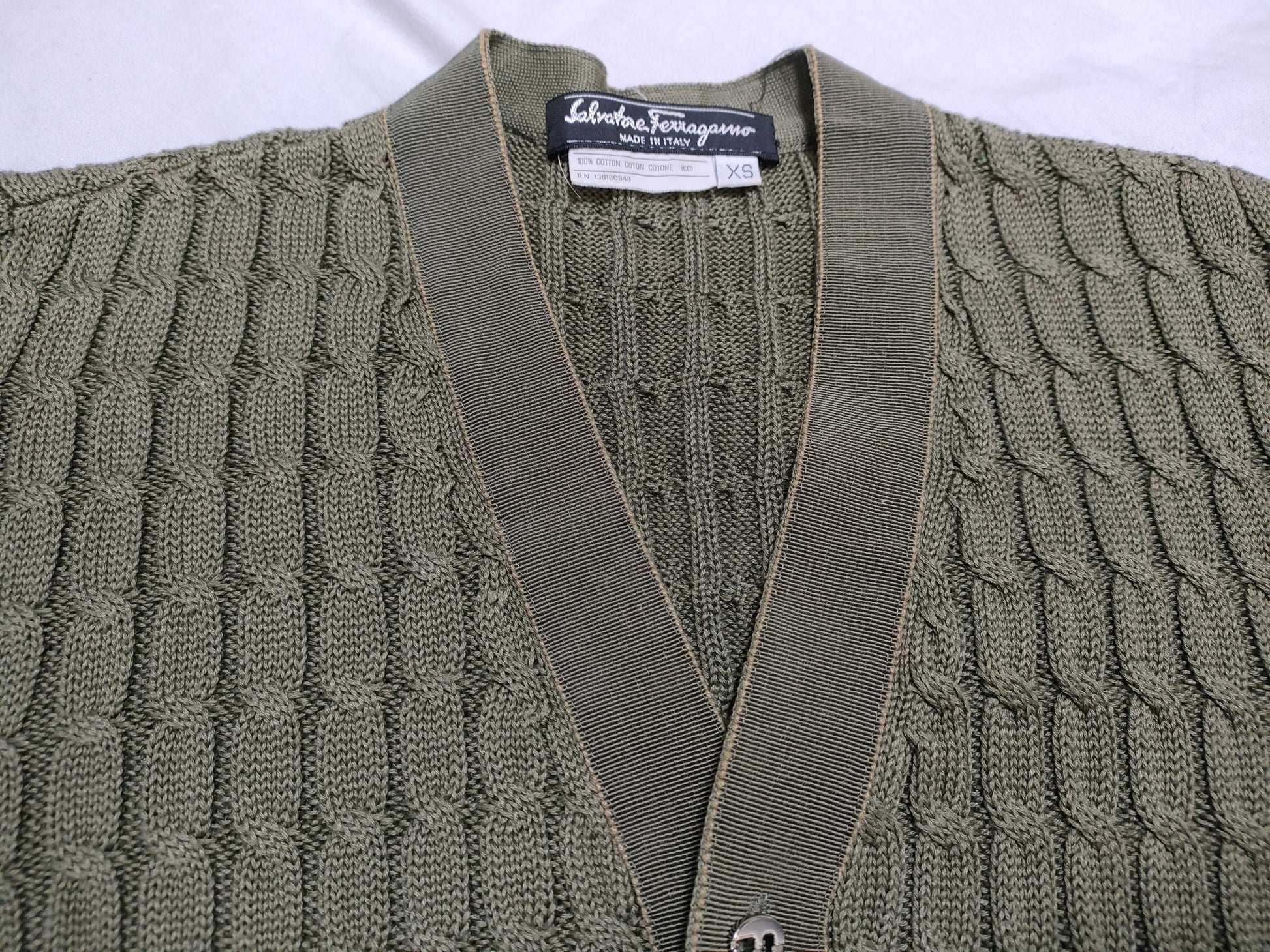 Salvatore Ferragamo Vara Ribbon Cardigan, Khaki, Size XS