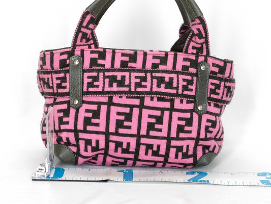 FENDI Zucca print FF logo knit pink handbag