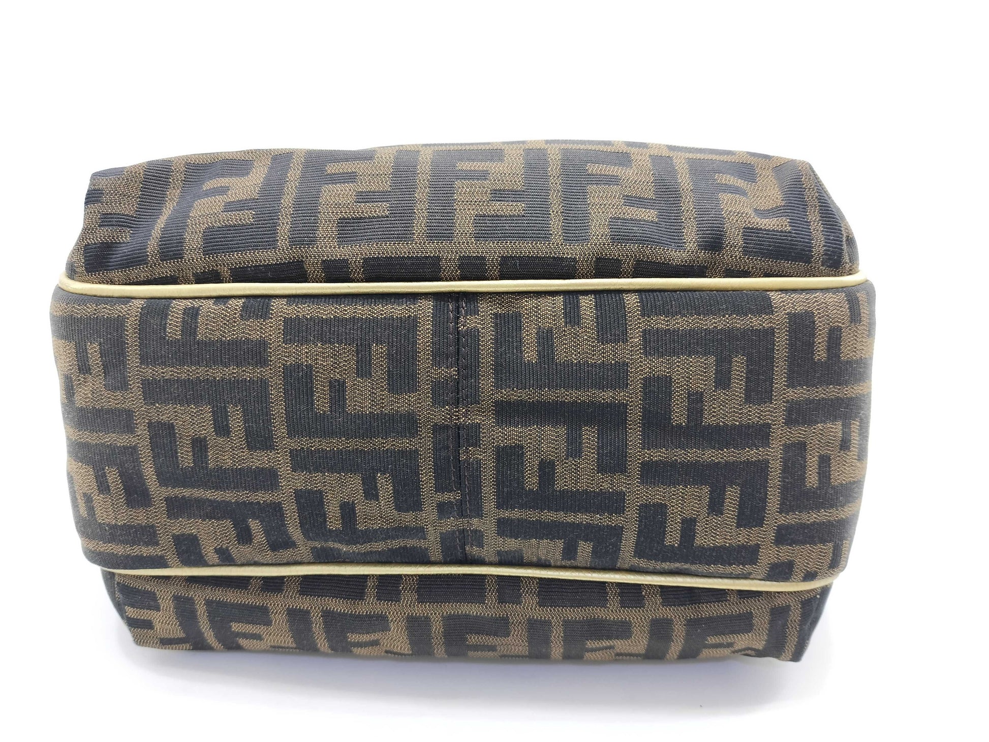 FENDI Zucca print gold leather canvas tote bag