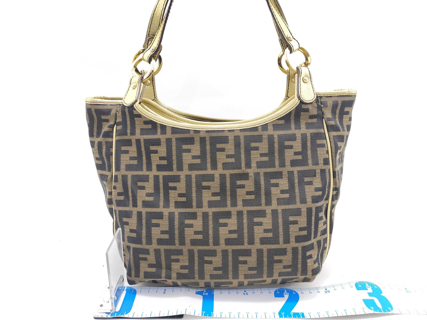FENDI Zucca print gold leather canvas tote bag