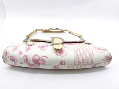 Dior Trotter Chain Shoulder Bag with Floral Print in Beige and Pink Canvas