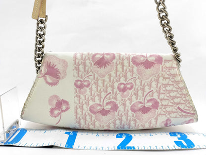 Dior Trotter Chain Shoulder Bag with Floral Print in Beige and Pink Canvas