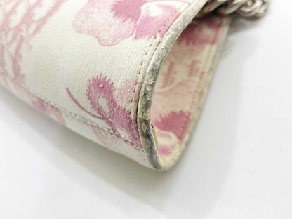 Dior Trotter Chain Shoulder Bag with Floral Print in Beige and Pink Canvas